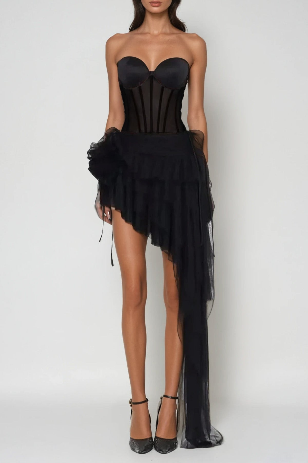 Danish Corset Mesh Asymmetric Mini Dress