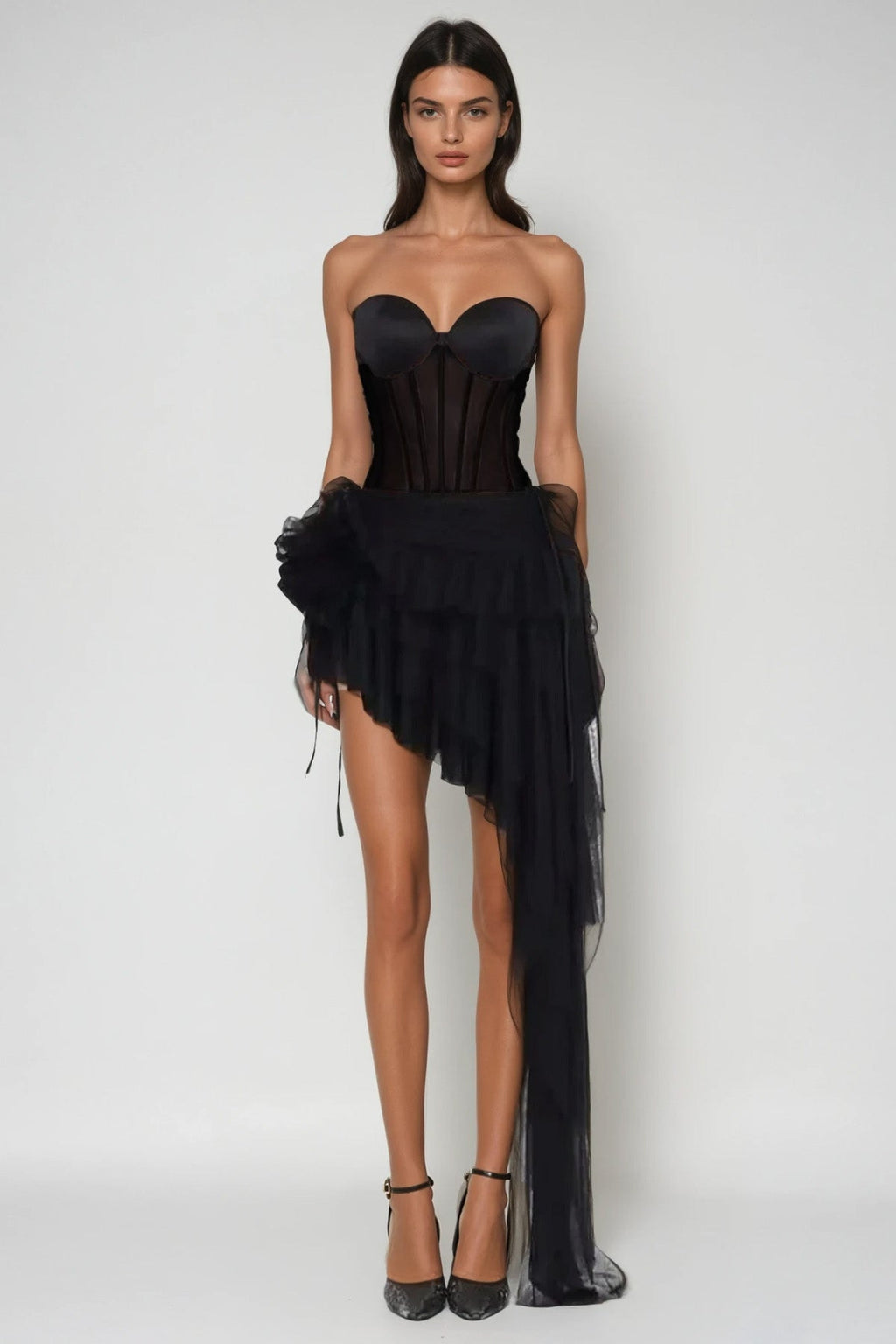 Danish Corset Mesh Asymmetric Mini Dress