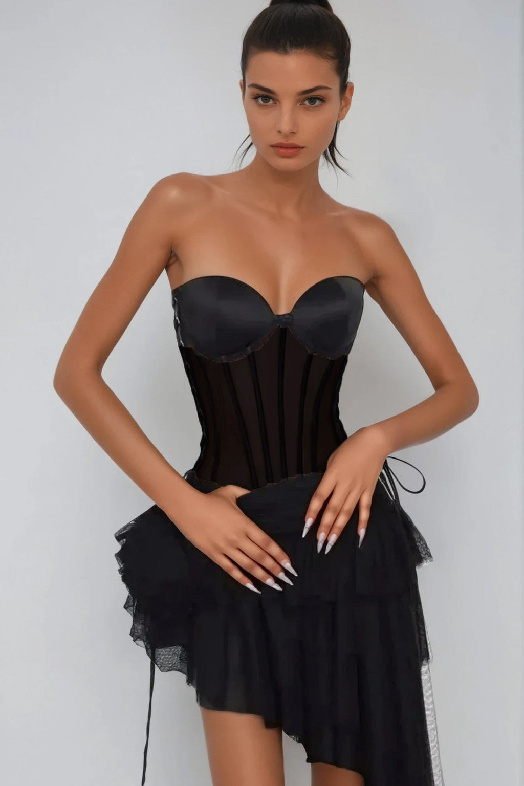 Danish Corset Mesh Asymmetric Mini Dress