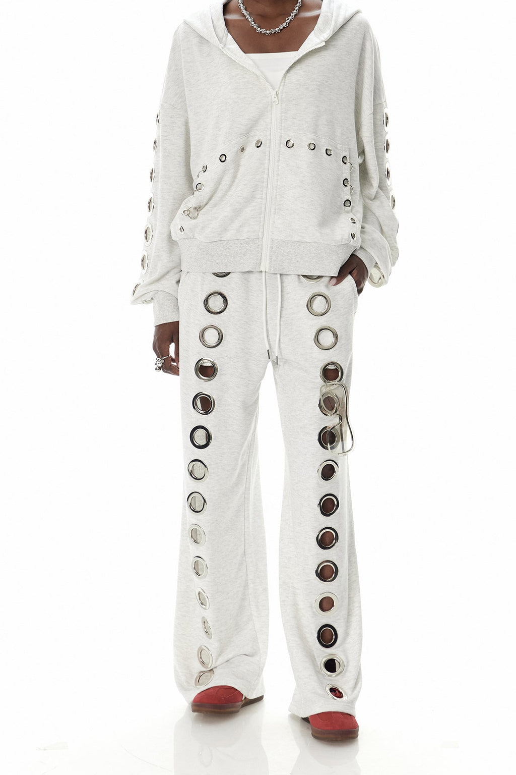 Daniyal Eyelet Straight Pants In White