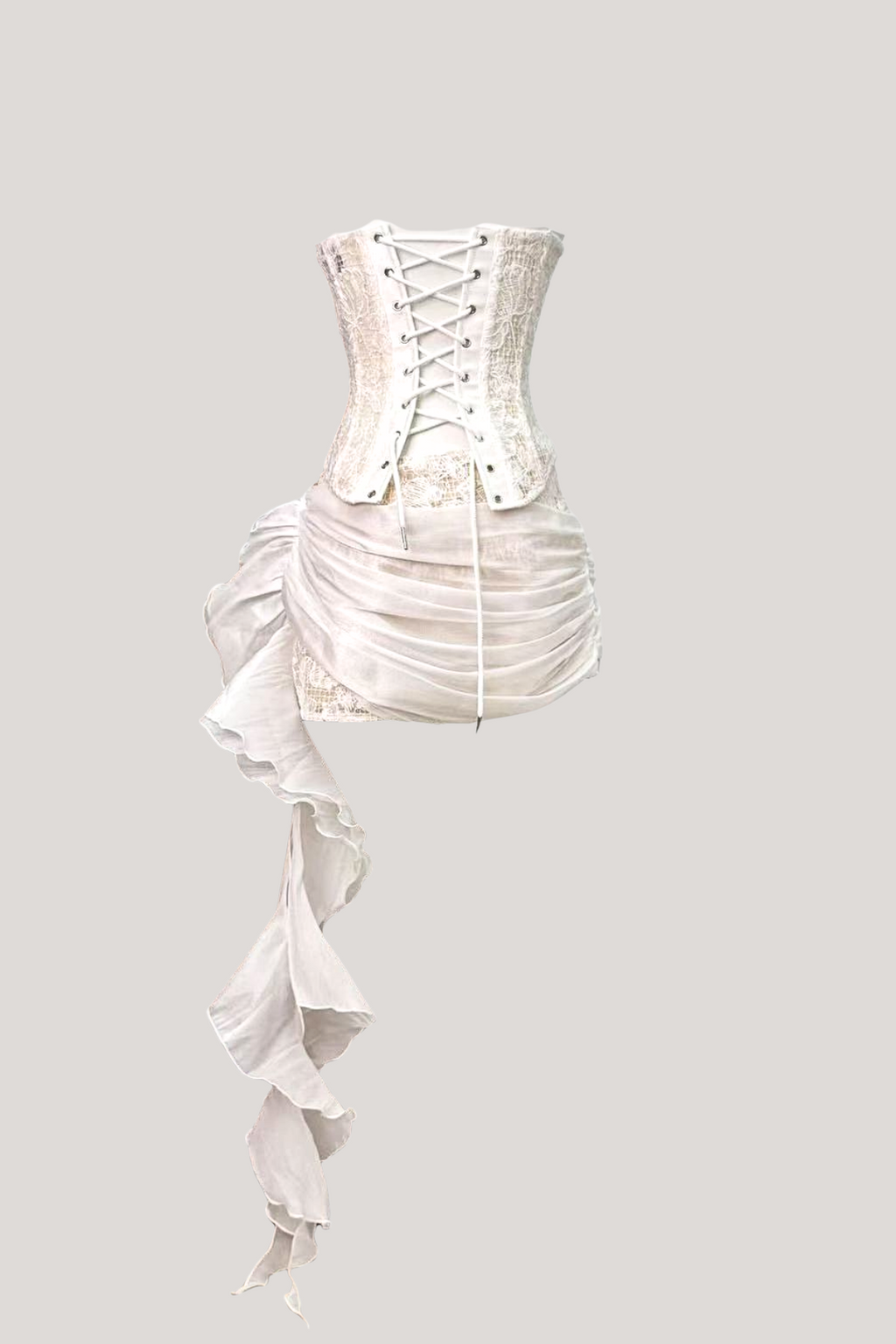 Danne Corset Fringe Skirt Set In White