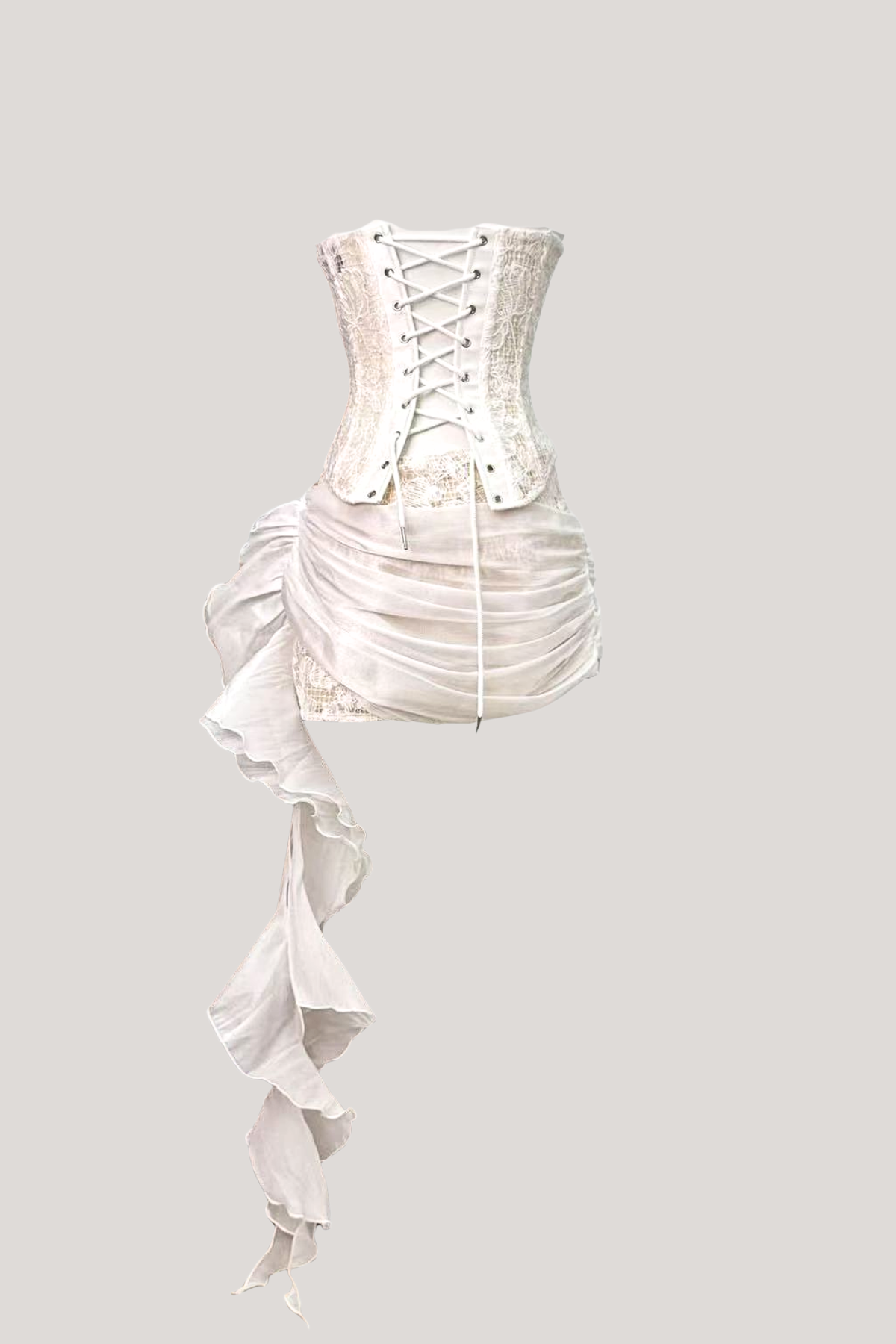 Danne Corset Fringe Skirt Set In White