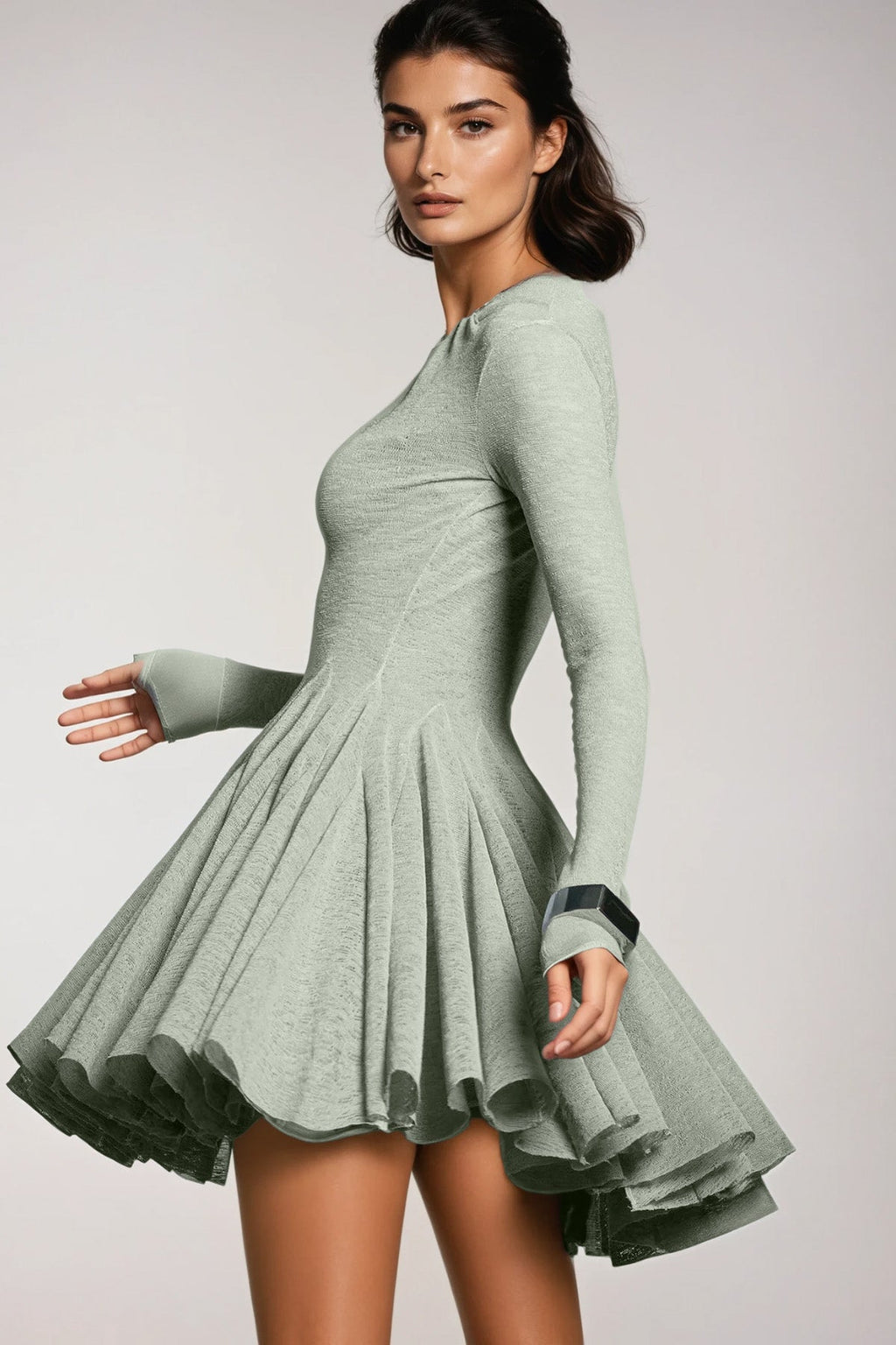 Dany Ruffle Twist Mini Dress In Green