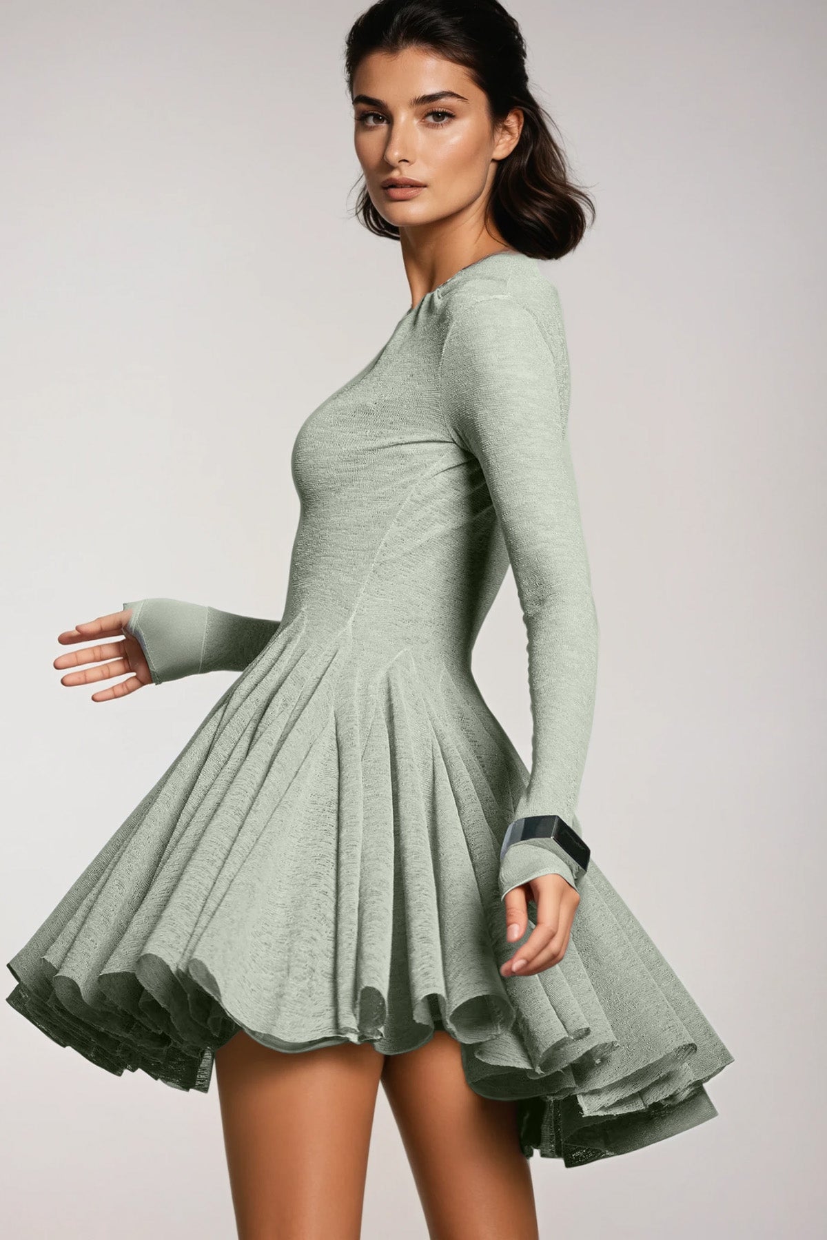 Dany Ruffle Twist Mini Dress In Green