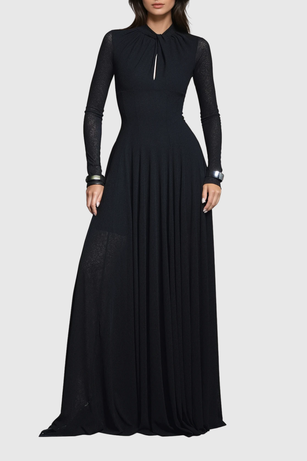 Dany Twist Long Sleeve Maxi Dress In Black