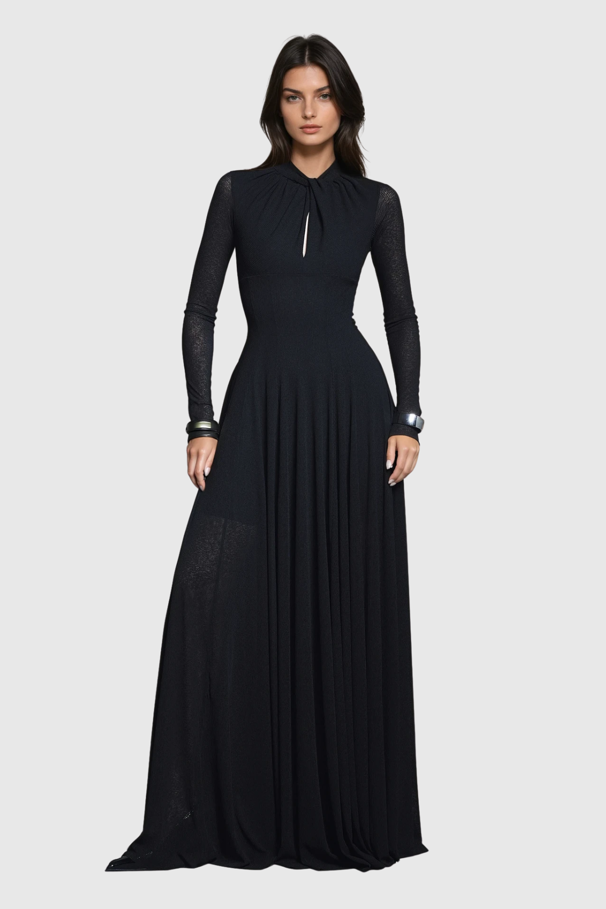 Dany Twist Long Sleeve Maxi Dress In Black