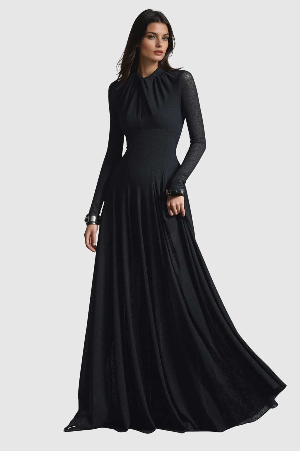 Dany Twist Long Sleeve Maxi Dress In Black