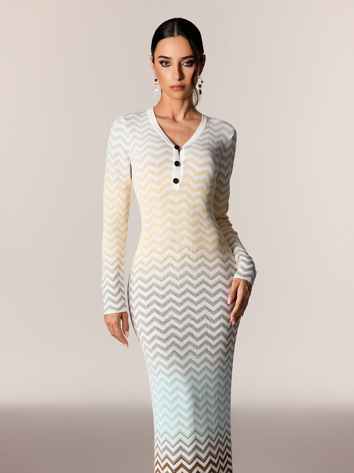 Daouda Long Sleeve Hayley Maxi Dress In Blue