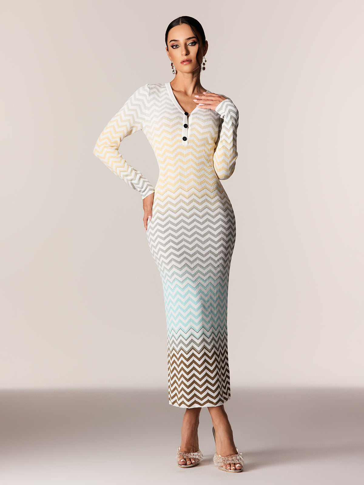 Daouda Long Sleeve Hayley Maxi Dress In Blue