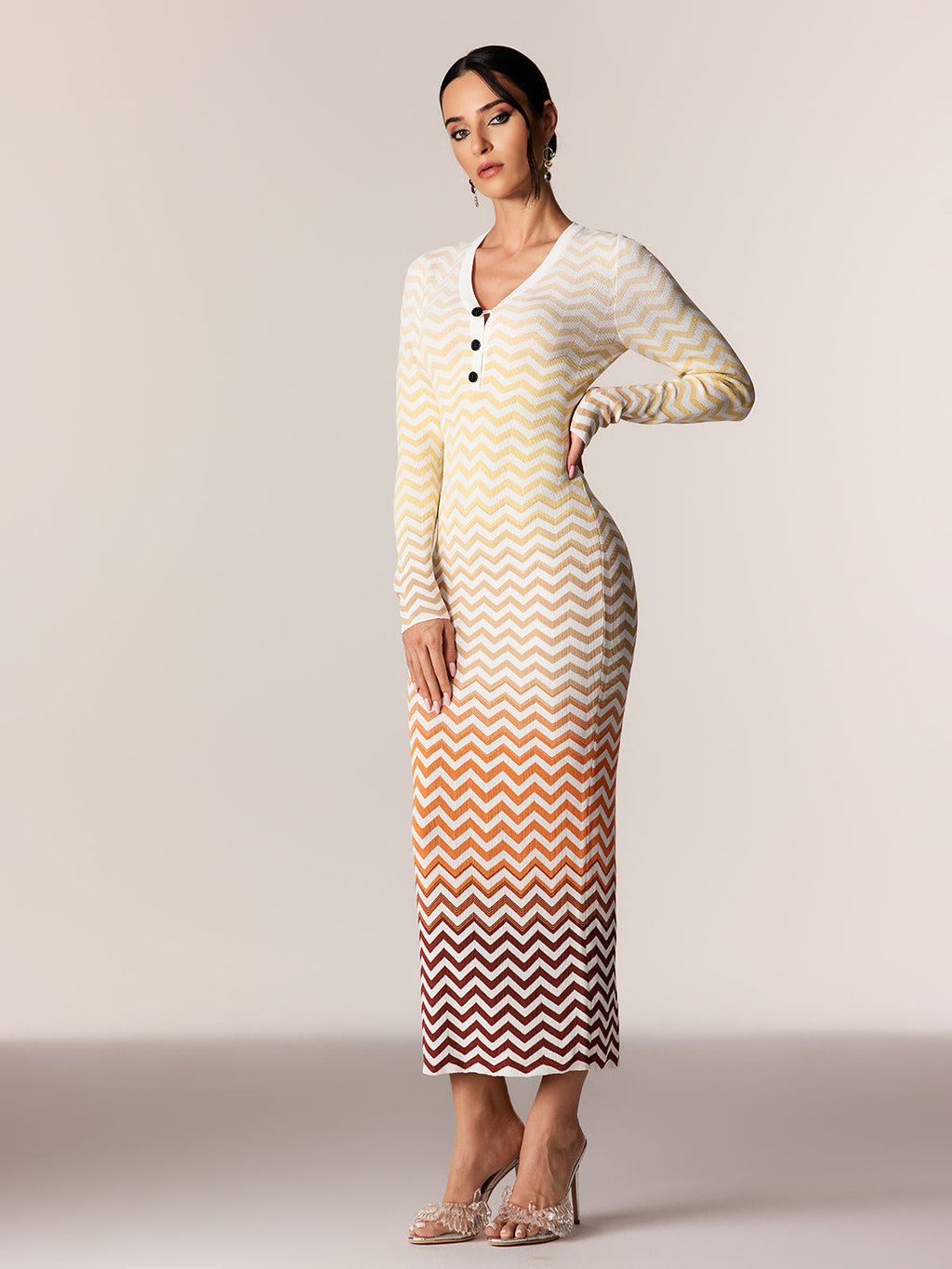 Daouda Long Sleeve Hayley Maxi Dress In Orange