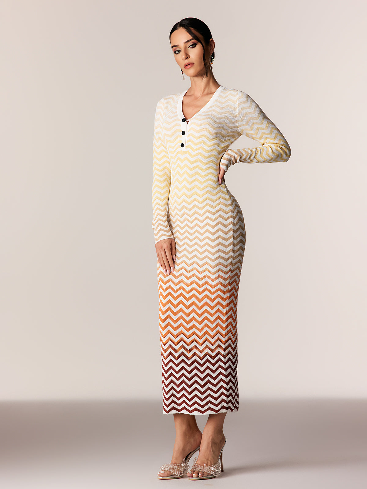Daouda Long Sleeve Hayley Maxi Dress In Orange