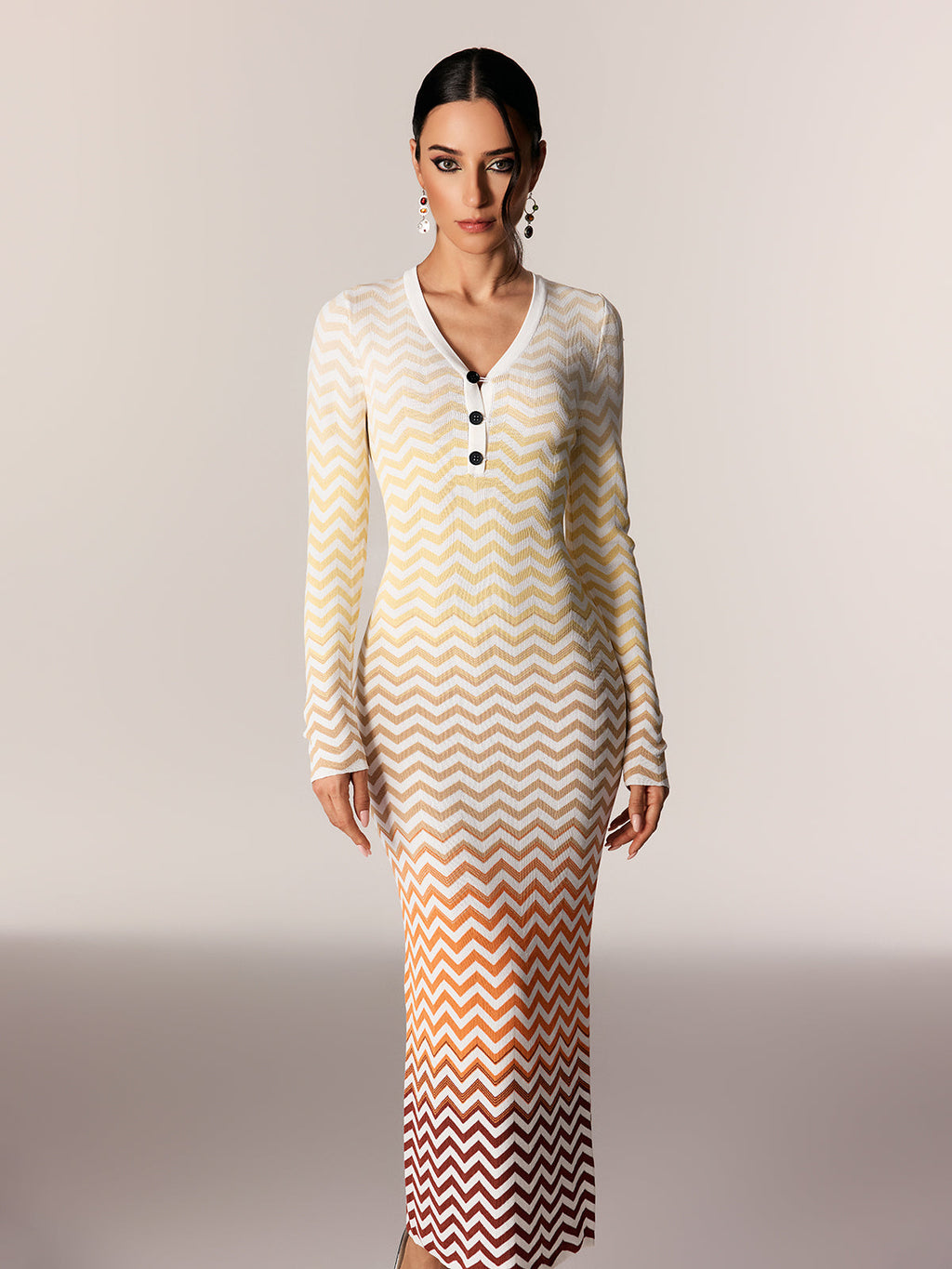 Daouda Long Sleeve Hayley Maxi Dress In Orange