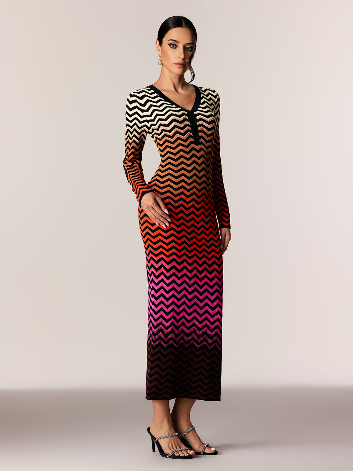 Daouda Long Sleeve Hayley Maxi Dress In Red