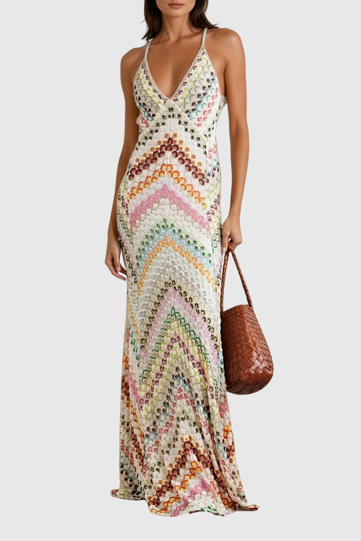 Daouda Spaghetti Backless Maxi Dress In Apricot