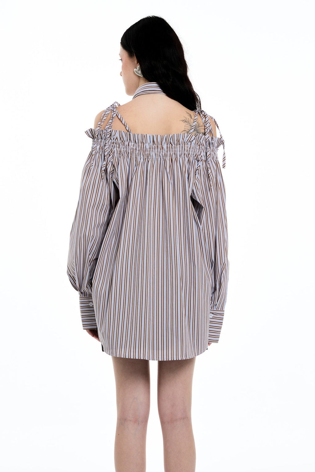 Daquan Two Piece Bow Stripe Top In Brown