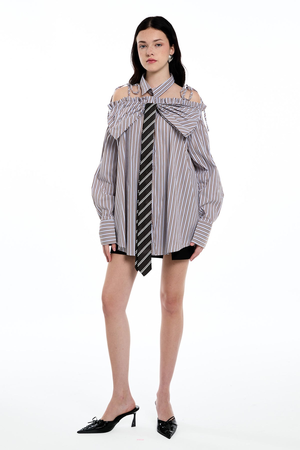 Daquan Two Piece Bow Stripe Top In Brown