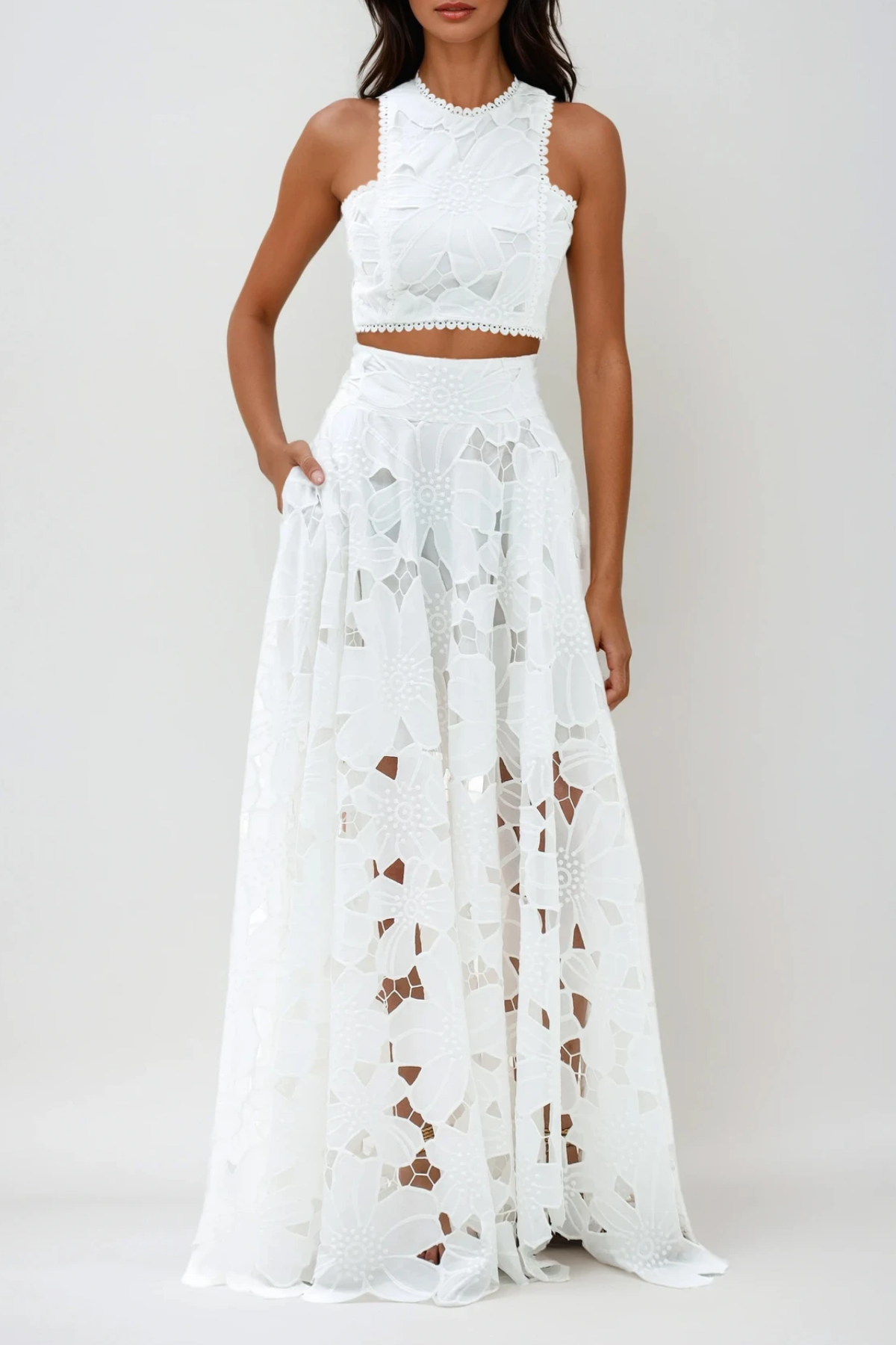 Darija Sleeveless Flower Cutout Skirt Set