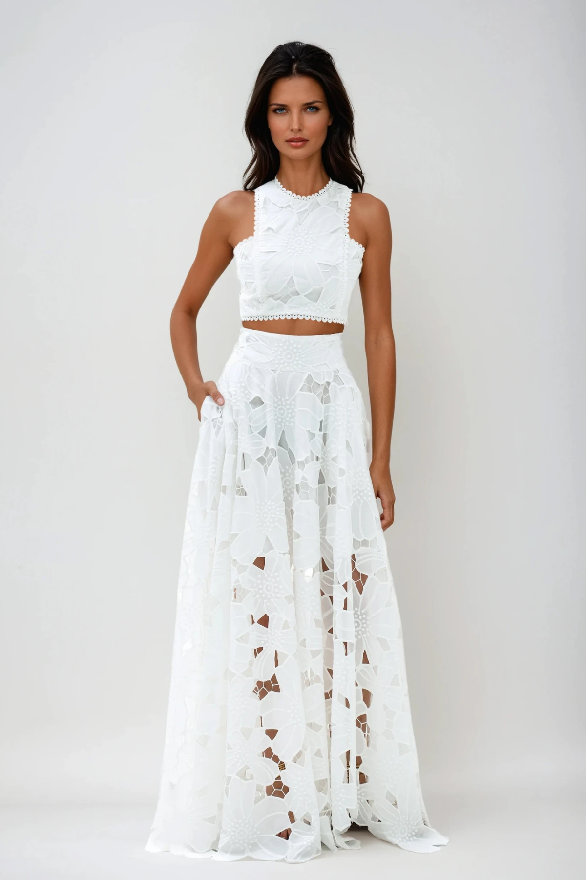 Darija Sleeveless Flower Cutout Skirt Set