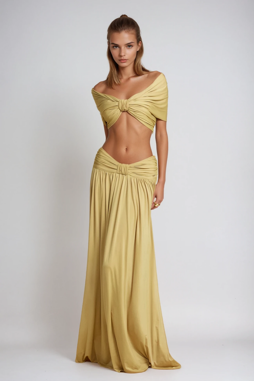 Darijus Off Shoulder Ruch Skirt Set