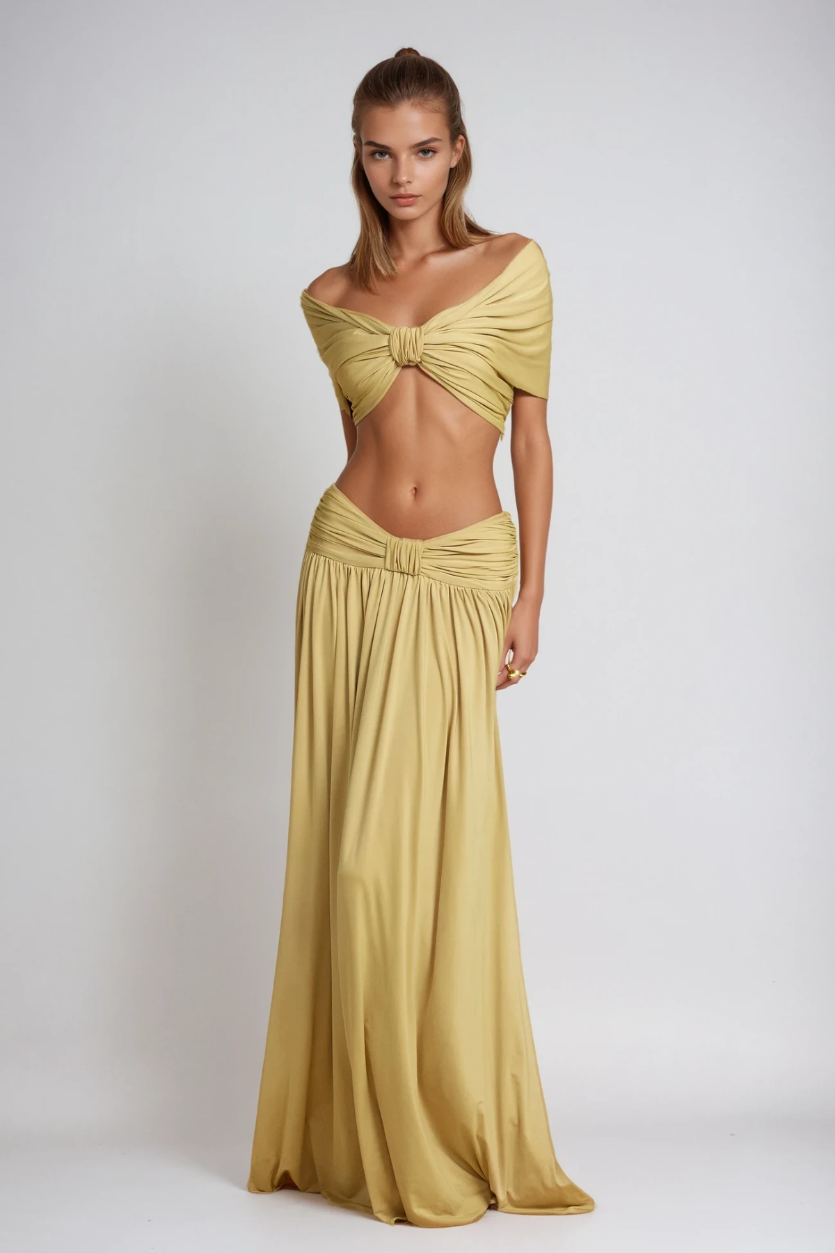 Darijus Off Shoulder Ruch Skirt Set