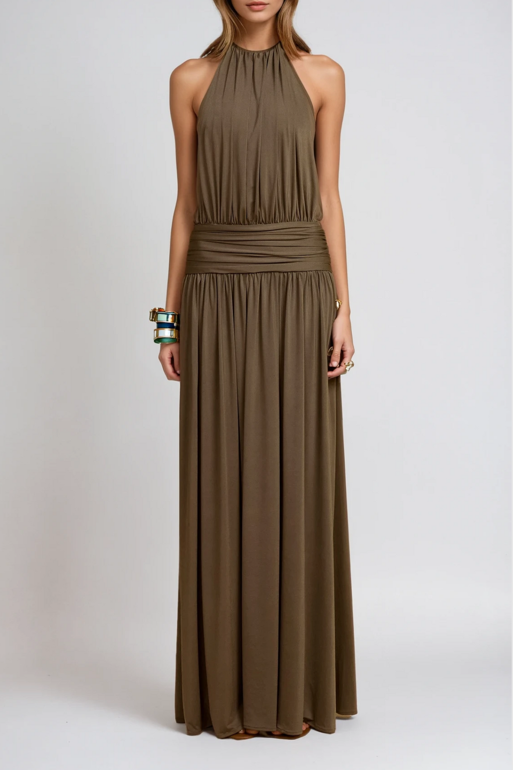 Darin Halter Neck Ruch Maxi Dress