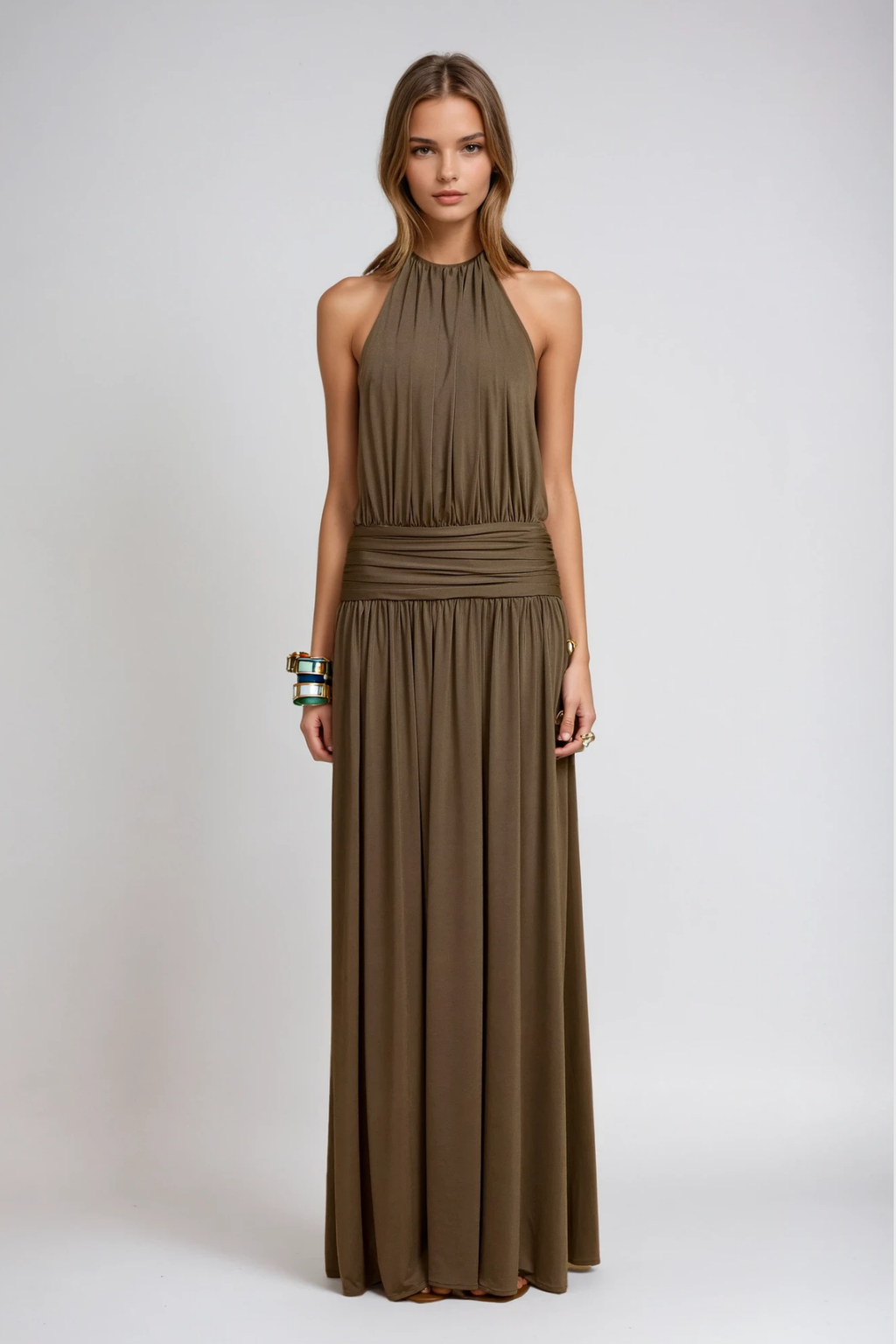 Darin Halter Neck Ruch Maxi Dress