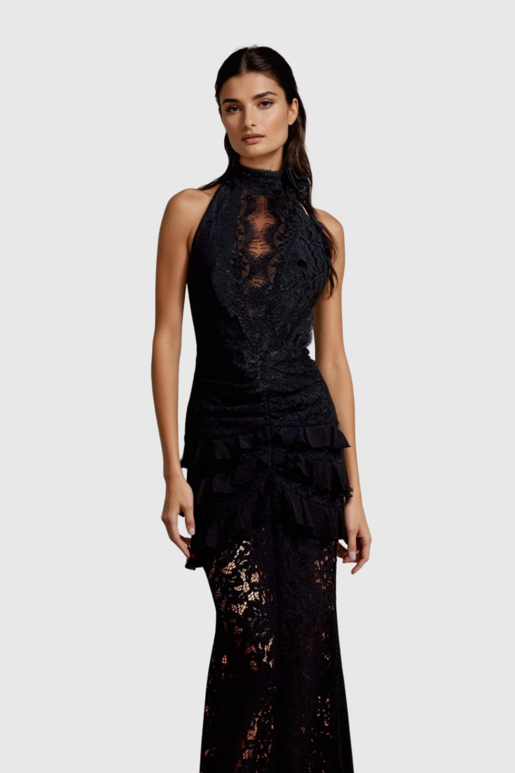 Dario Flower Plunge Lace Maxi Dress