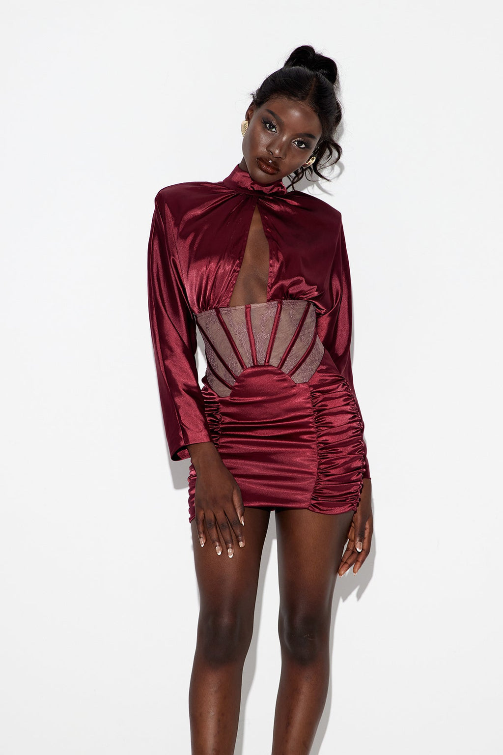 Darion Corset Cutout Satin Mini Dress