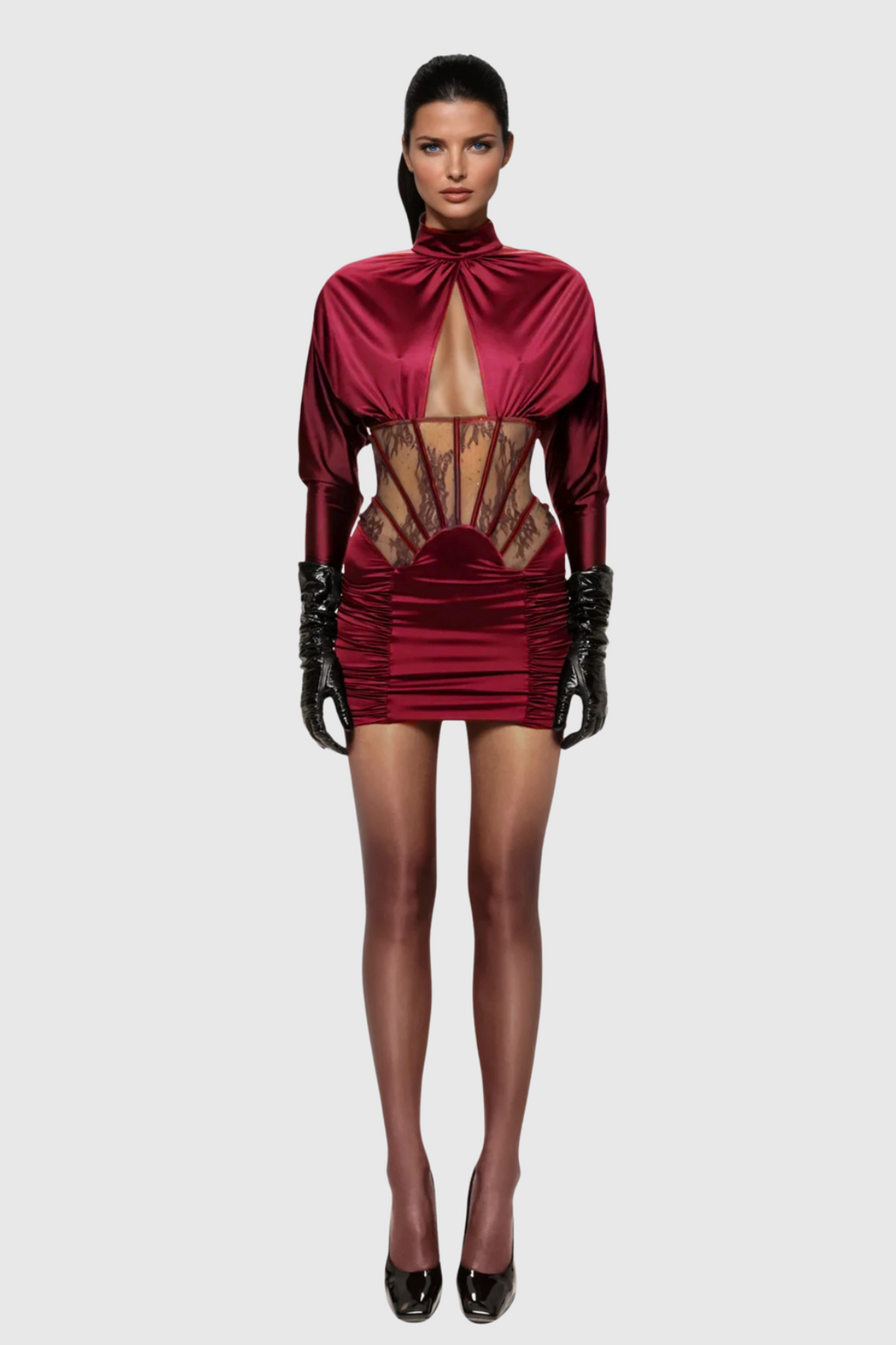 Darion Corset Cutout Satin Mini Dress