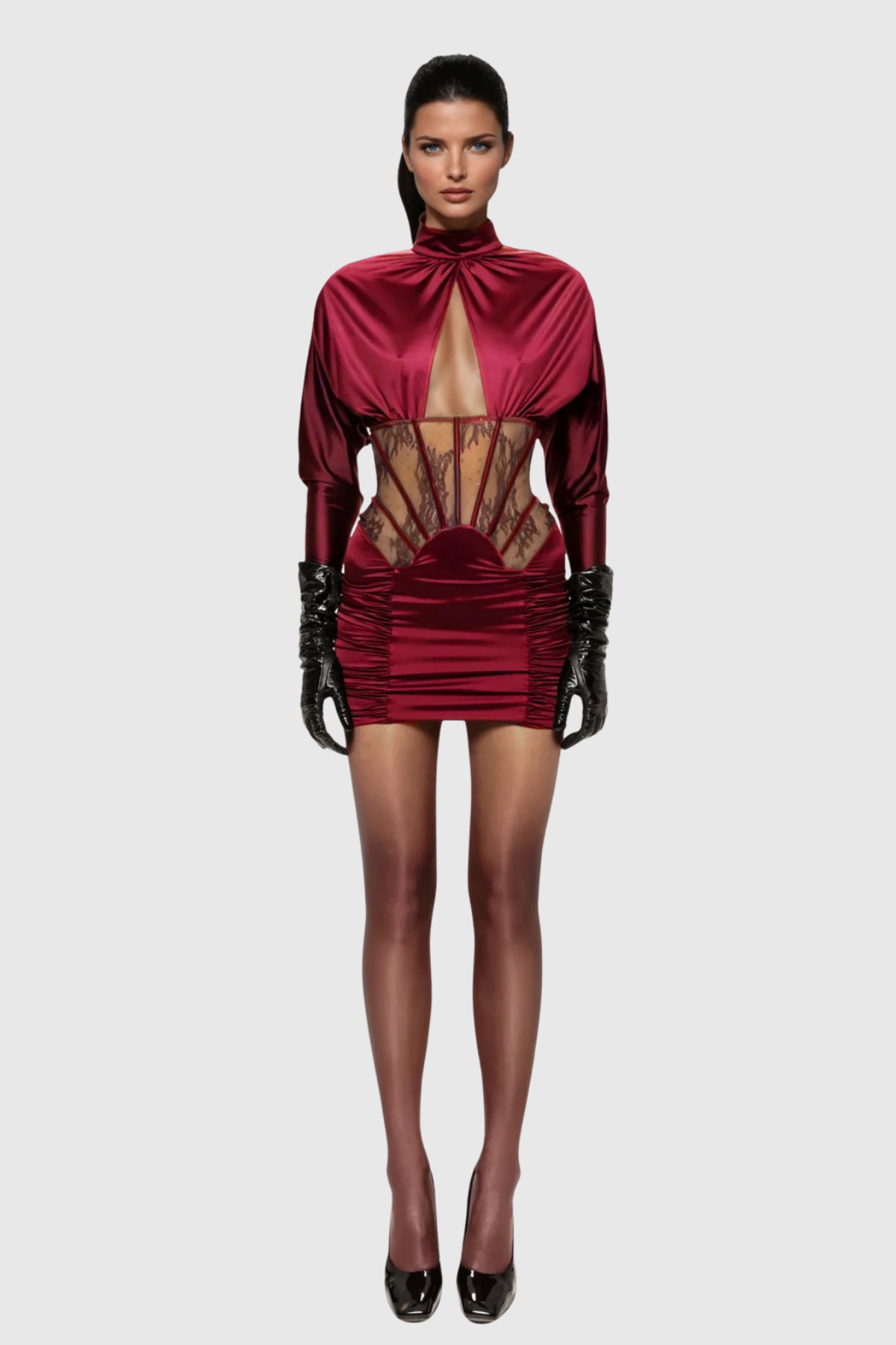 Darion Corset Cutout Satin Mini Dress