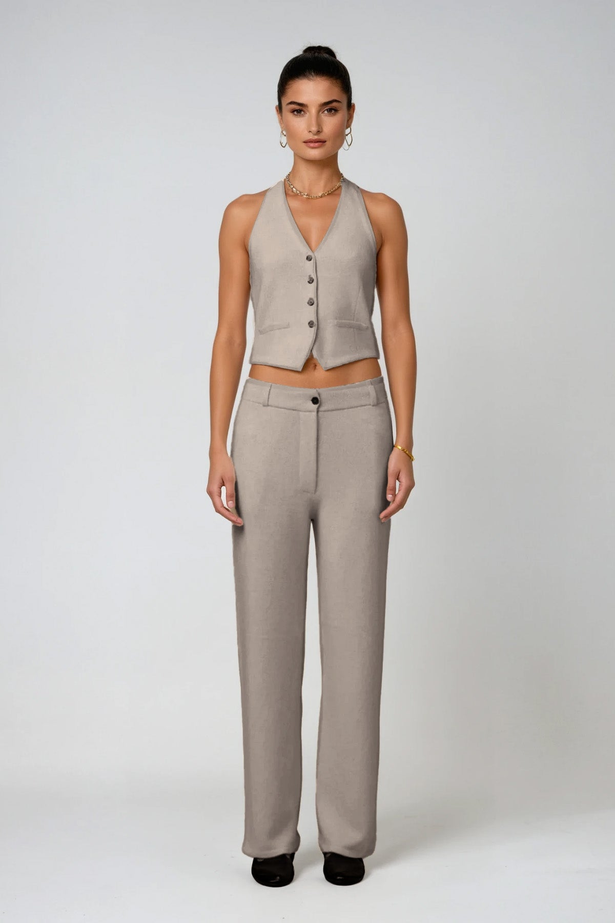 Dariush Halter Neck Pants Set In Khaki