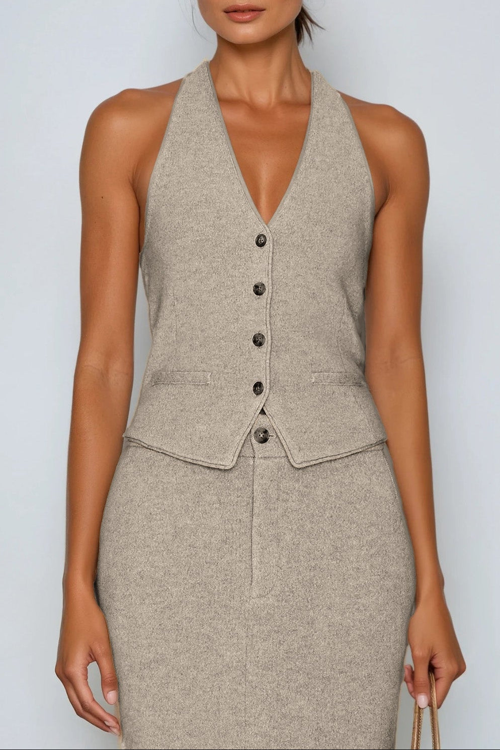 Dariush Halter Neck Pants Set In Khaki