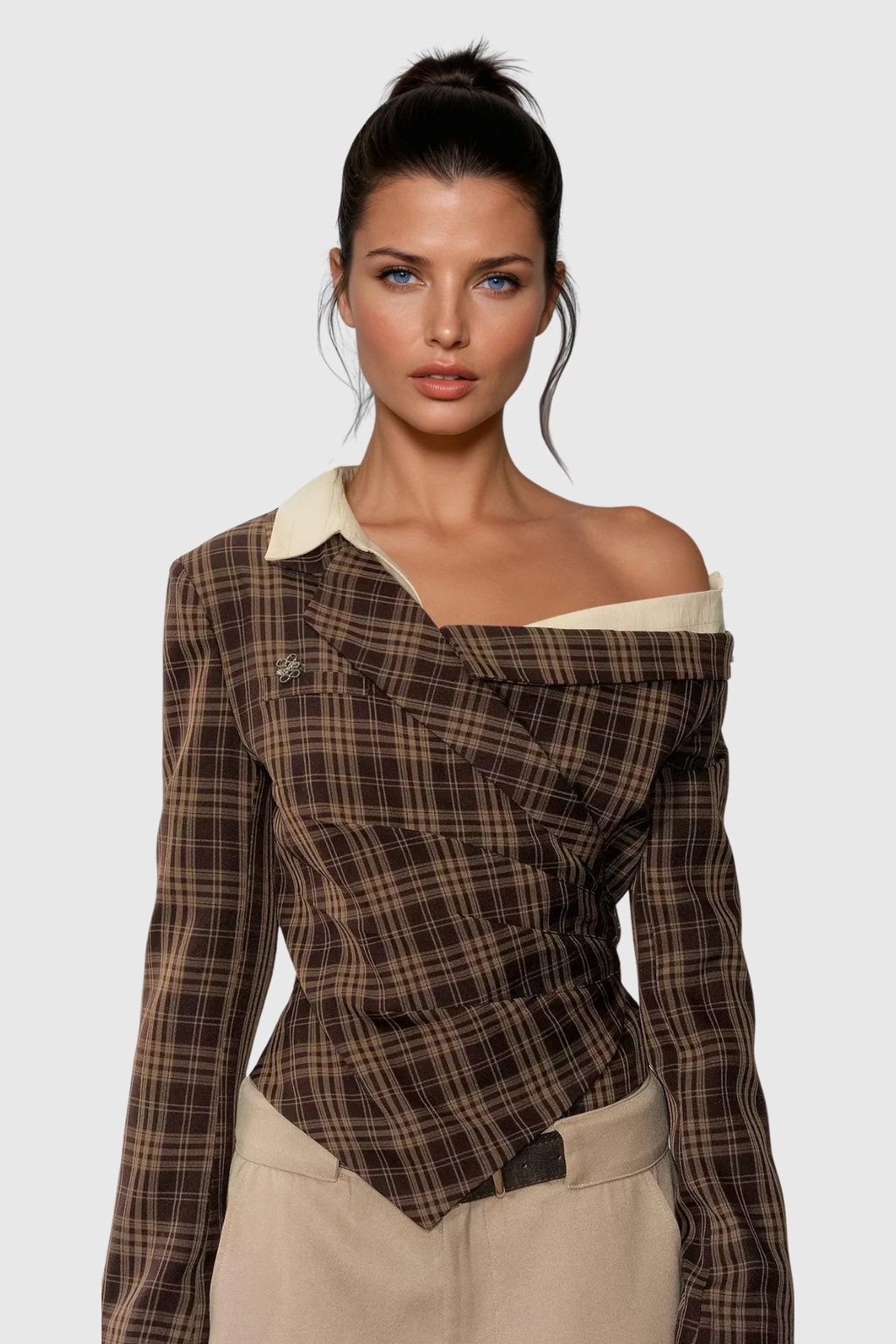 Darko One Shoulder Grid Top In Brown