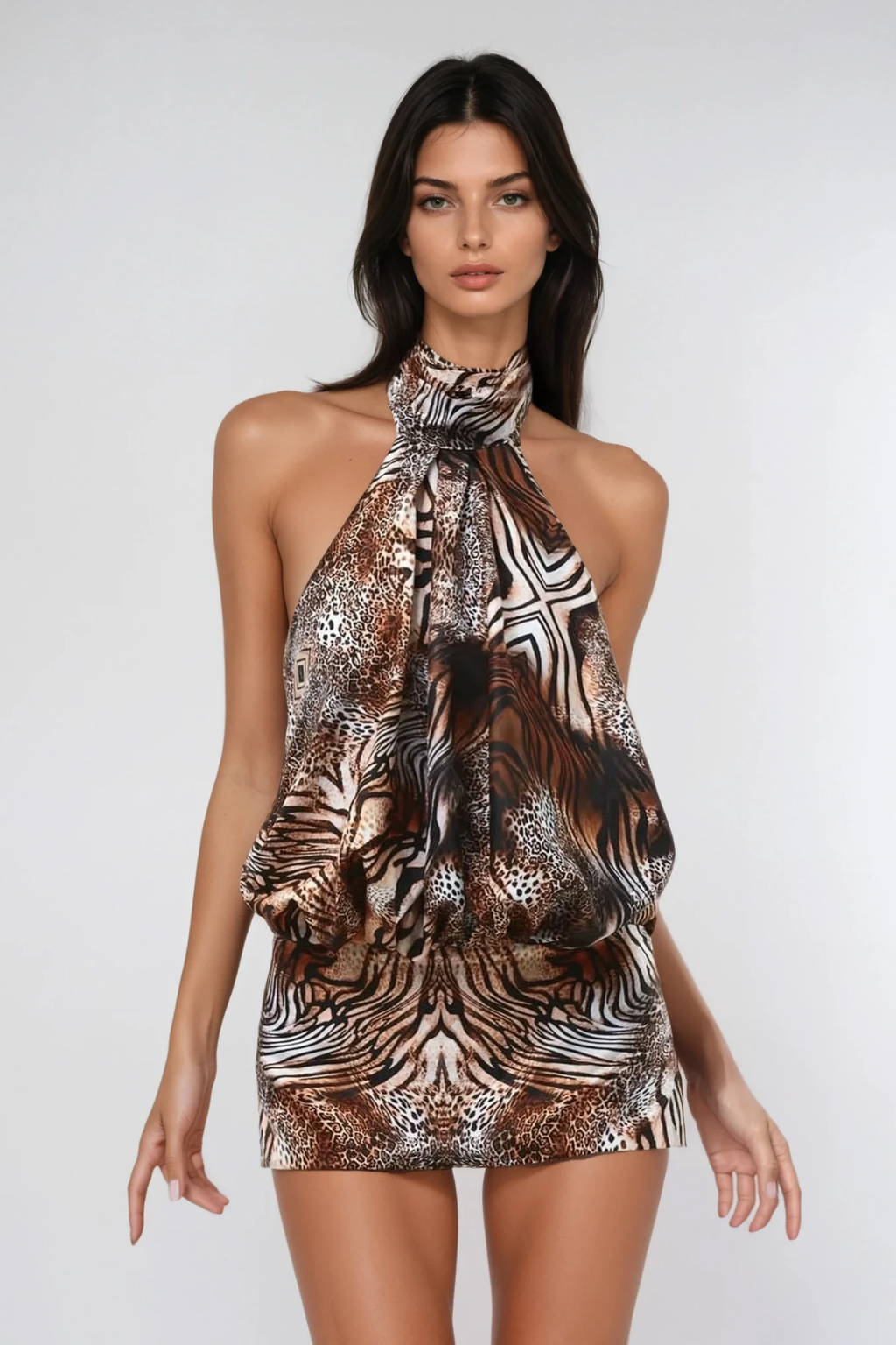 Darnell Leopard Halter Neck Mini Dress