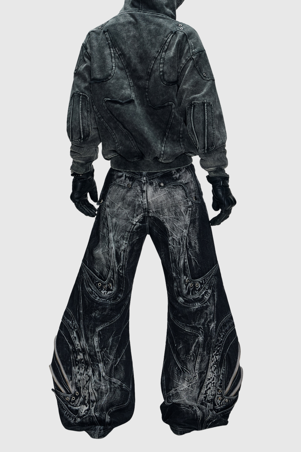 Daryl Deconstruct Print Wide Leg Jeans In Black