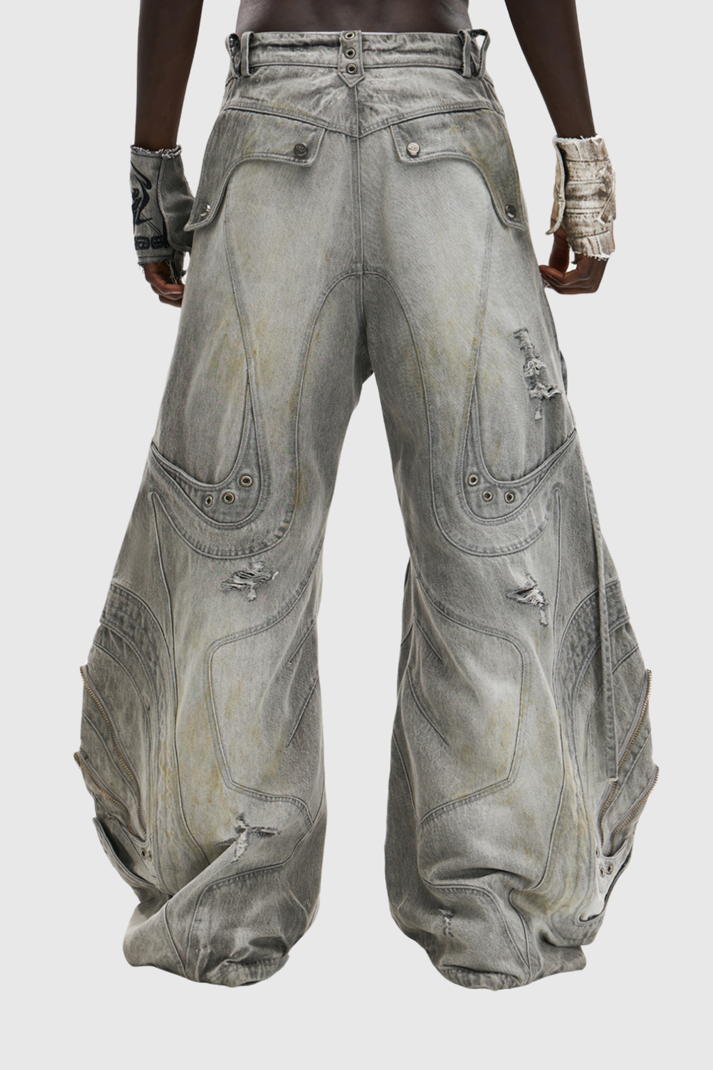 Daryl Deconstruct Print Wide Leg Jeans In Grey