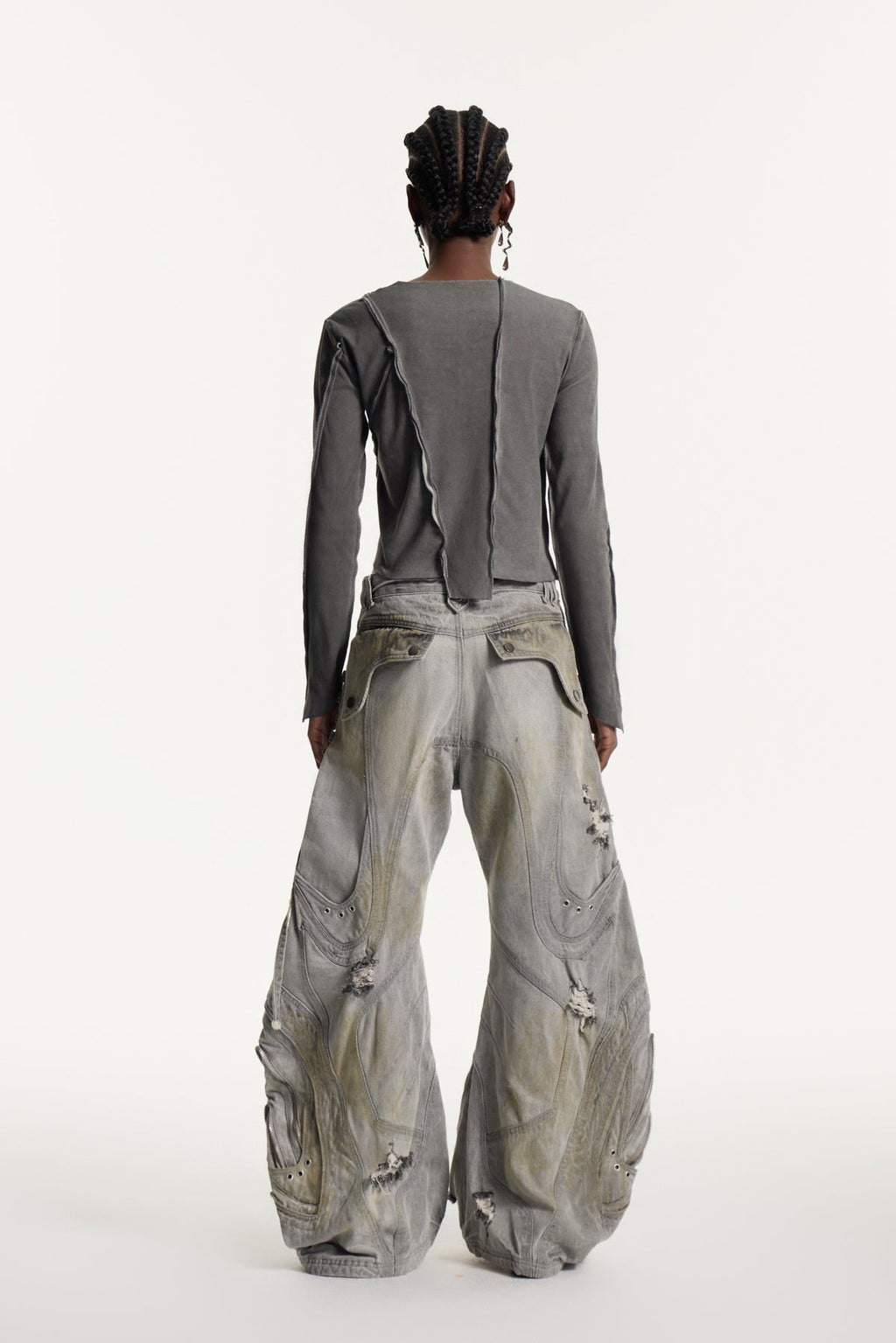 Daryl Deconstruct Print Wide Leg Jeans In Grey
