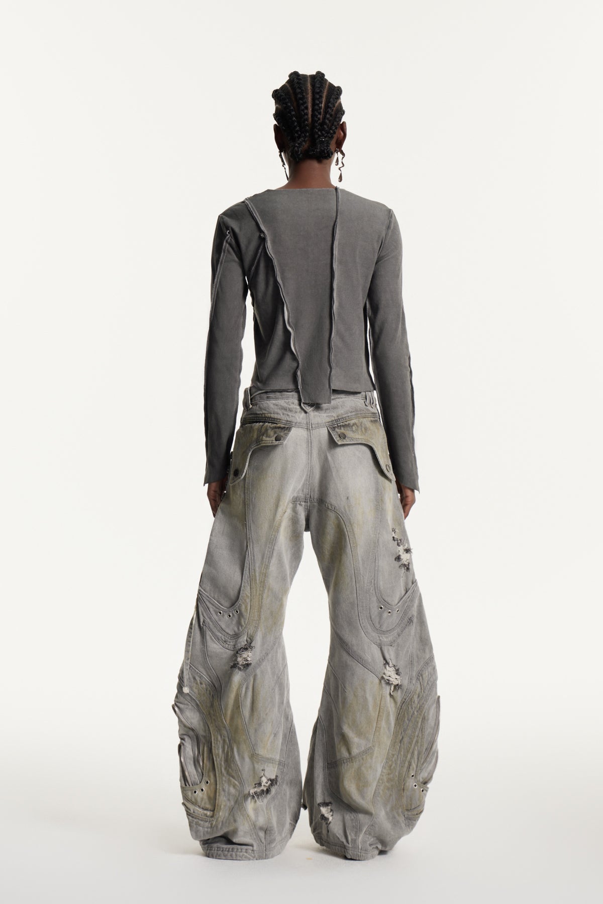 Daryl Deconstruct Print Wide Leg Jeans In Grey