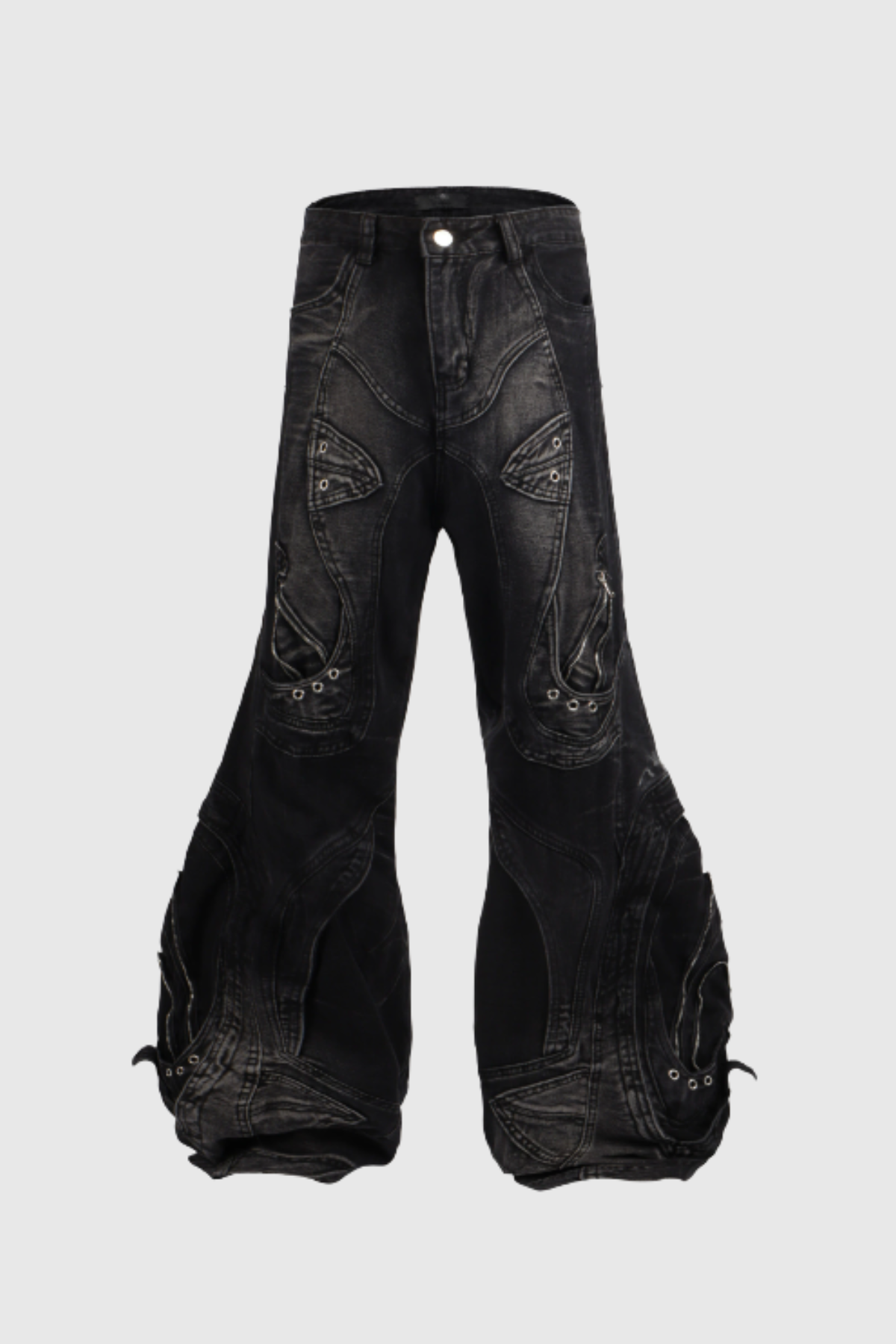 Daryl Deconstruct Print Wide Leg Jeans In Black