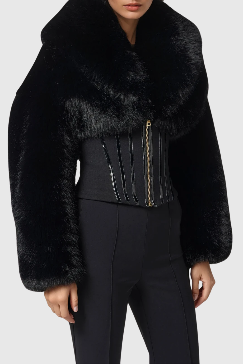 Davin Lapel Corset Faux Fur Jacket