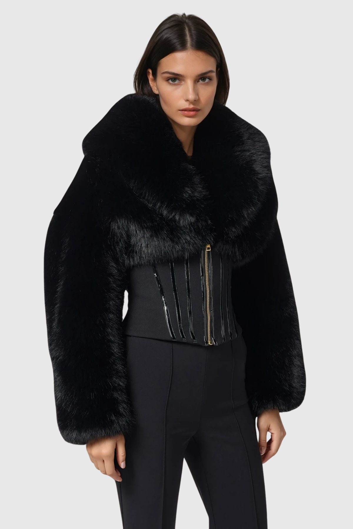 Davin Lapel Corset Faux Fur Jacket