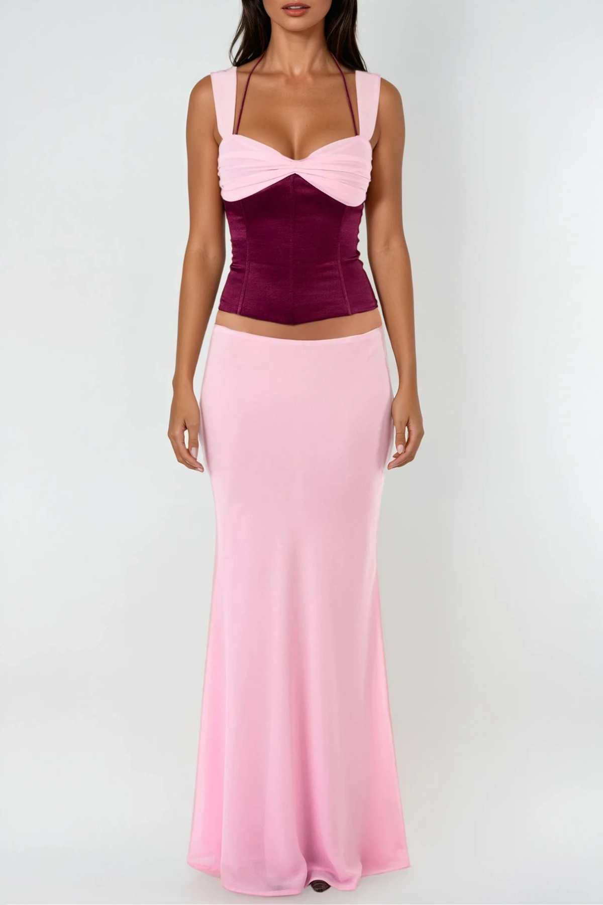 Daviti Lace Up Bodycon Skirt Set In Purple