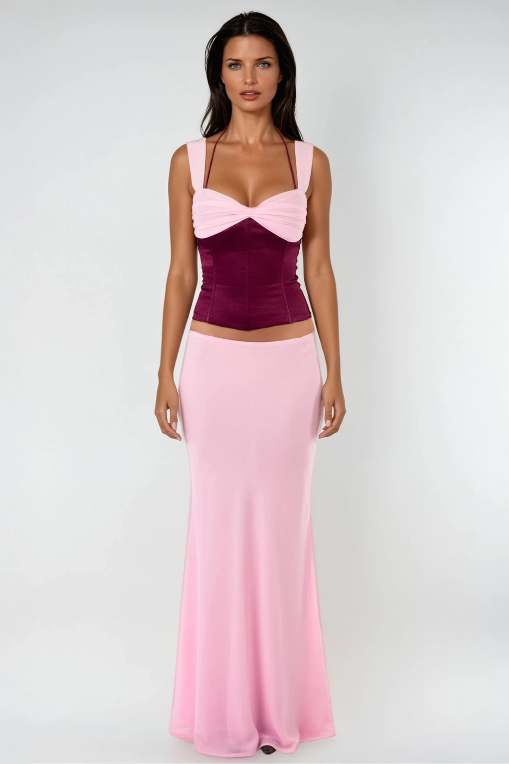 Daviti Lace Up Bodycon Skirt Set In Purple