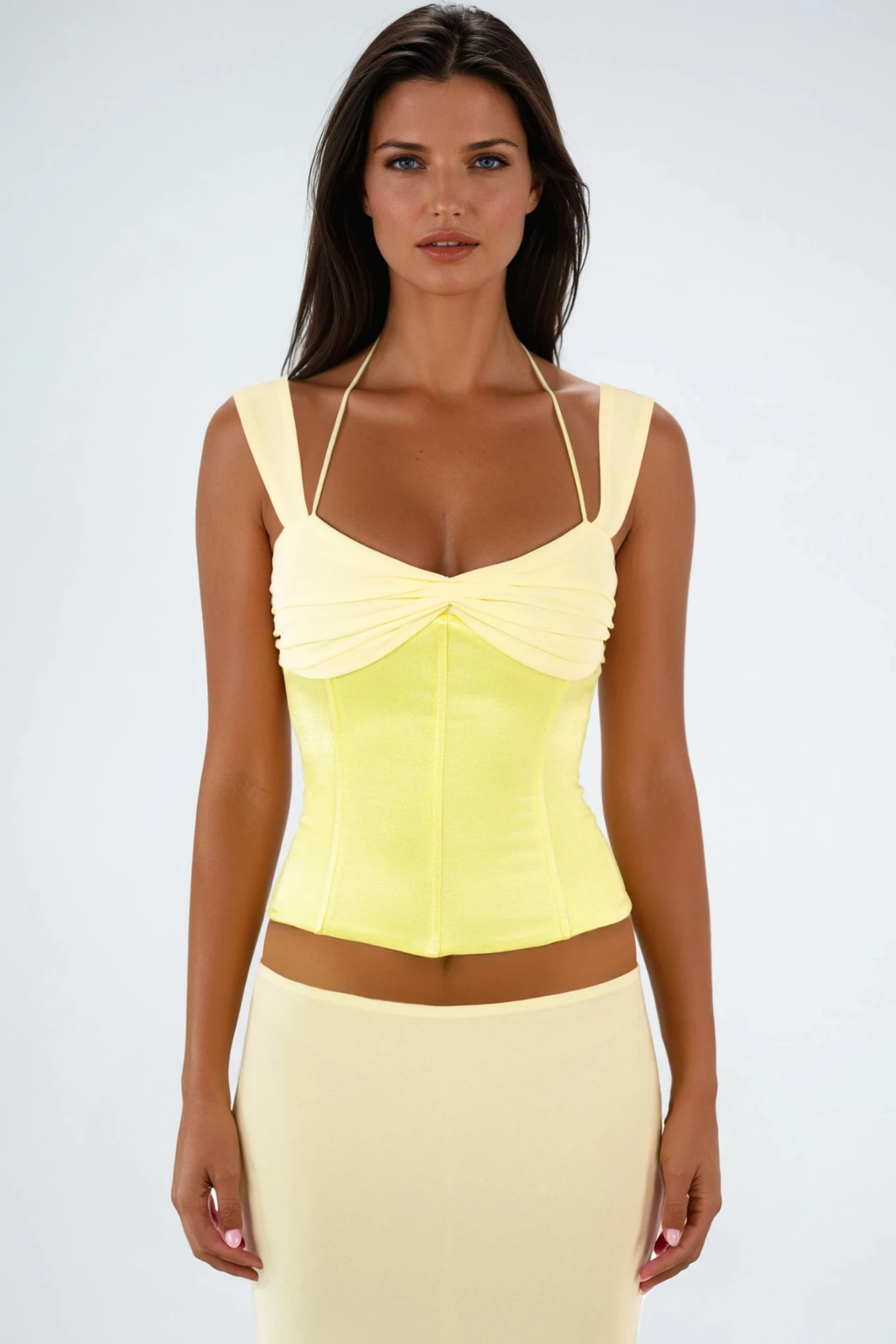 Daviti Lace Up Bodycon Skirt Set In Yellow