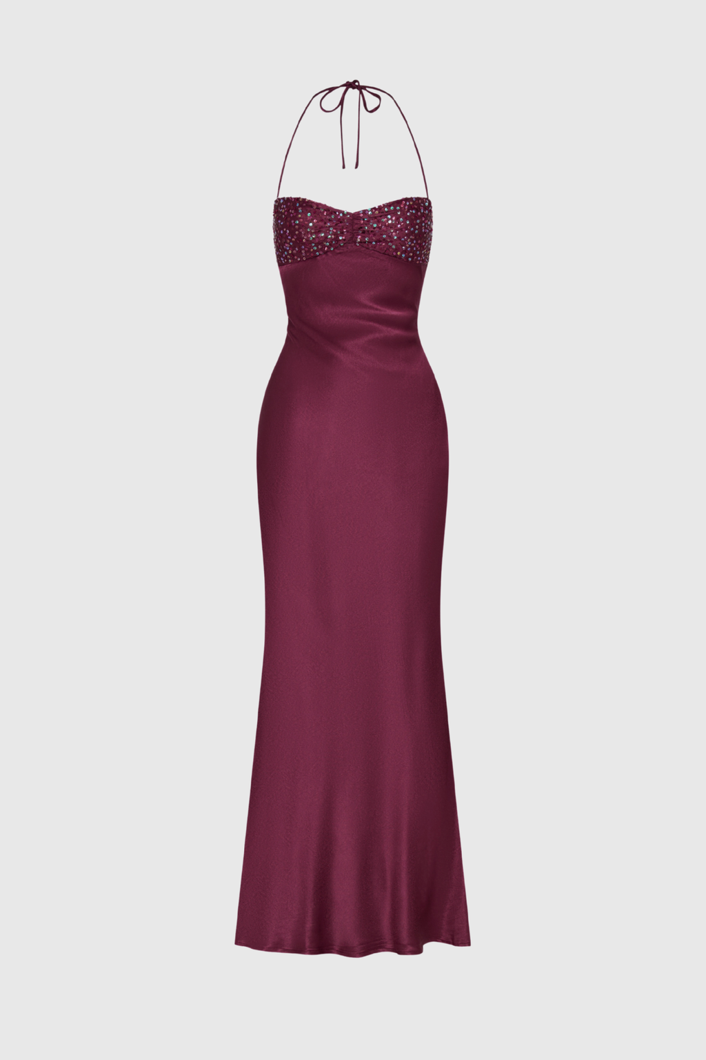 Davlat Halter Neck Sequin Satin Maxi Dress In Purple