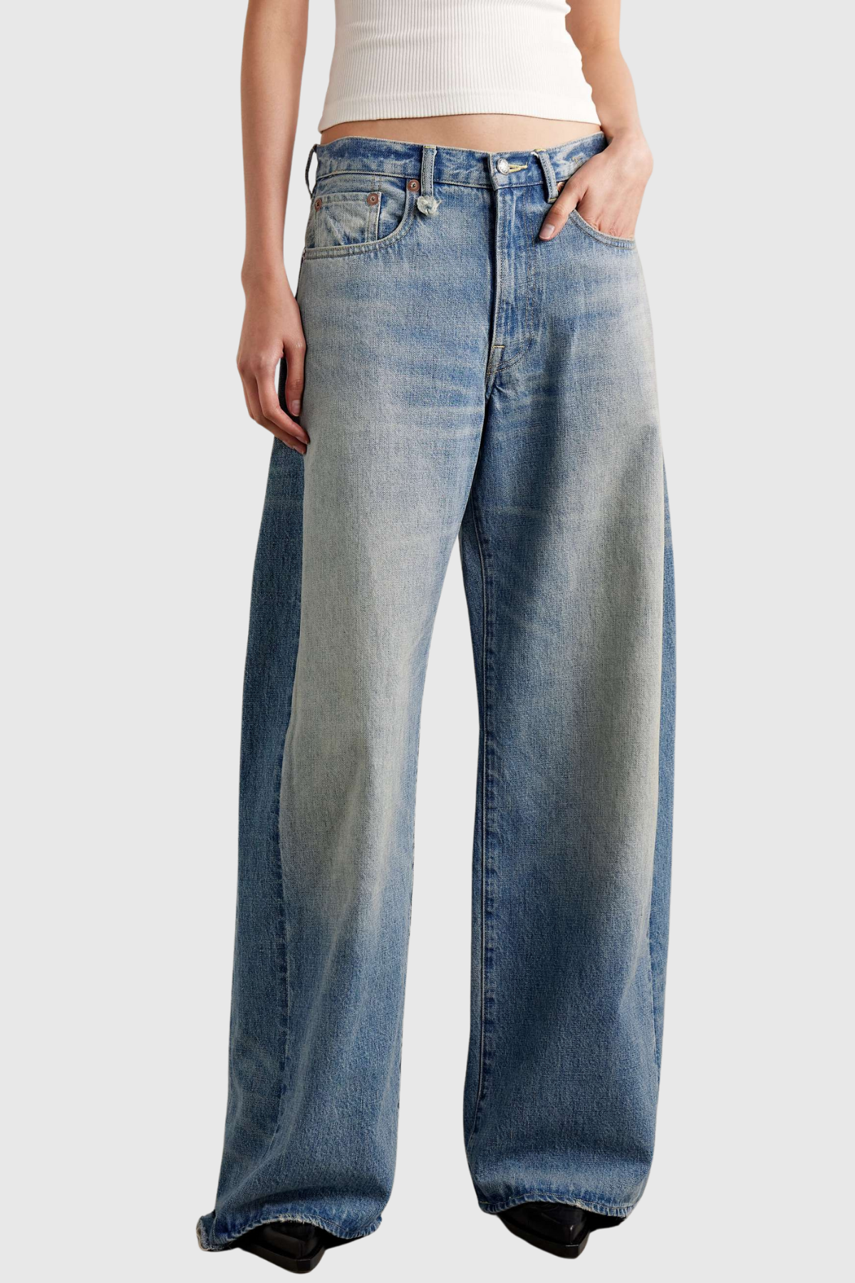 Davy Deconstruct Bleached Wide Leg Jeans