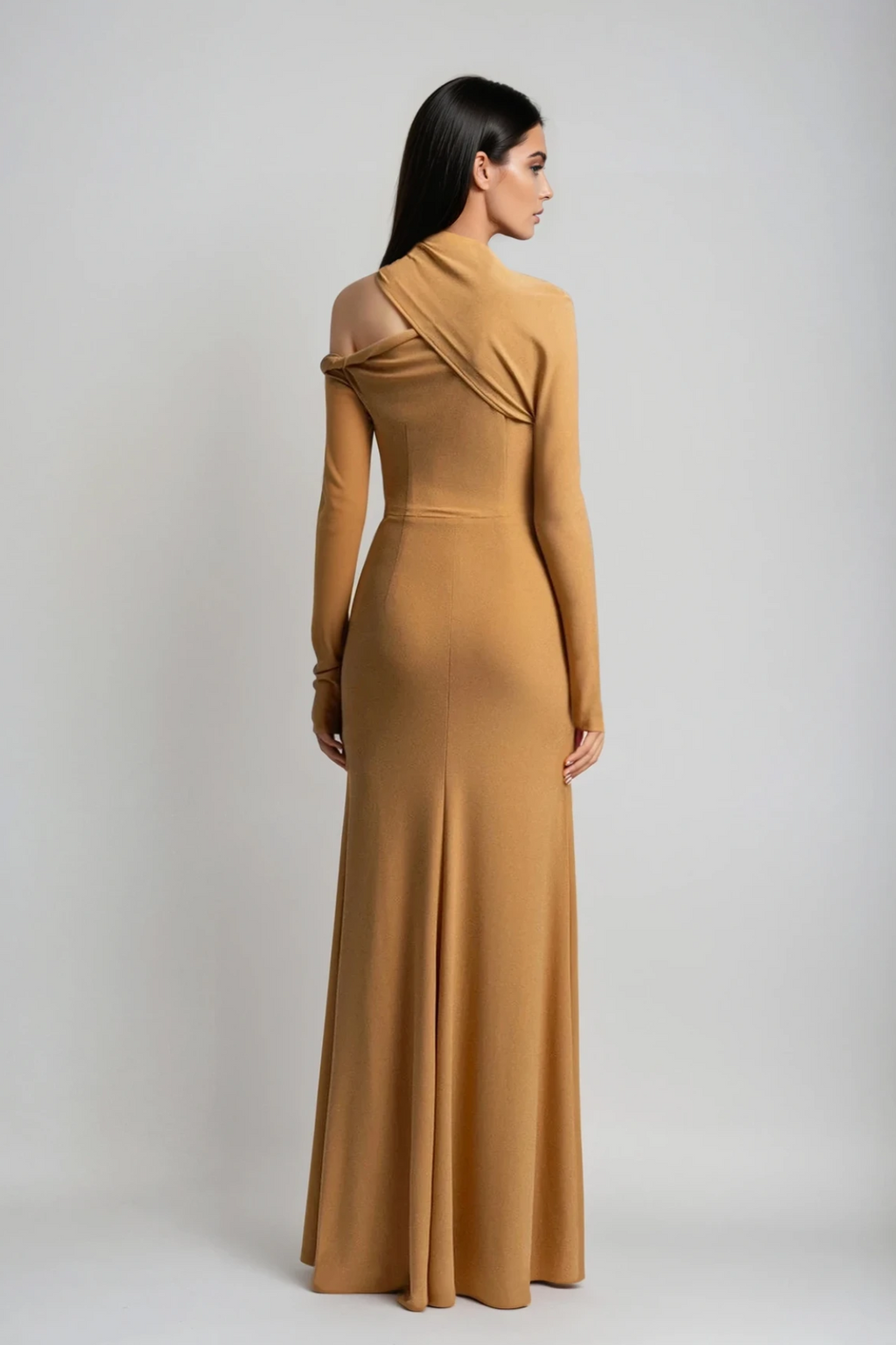 Daw Cutout Ruch Asymmetric Maxi Dress In Khaki