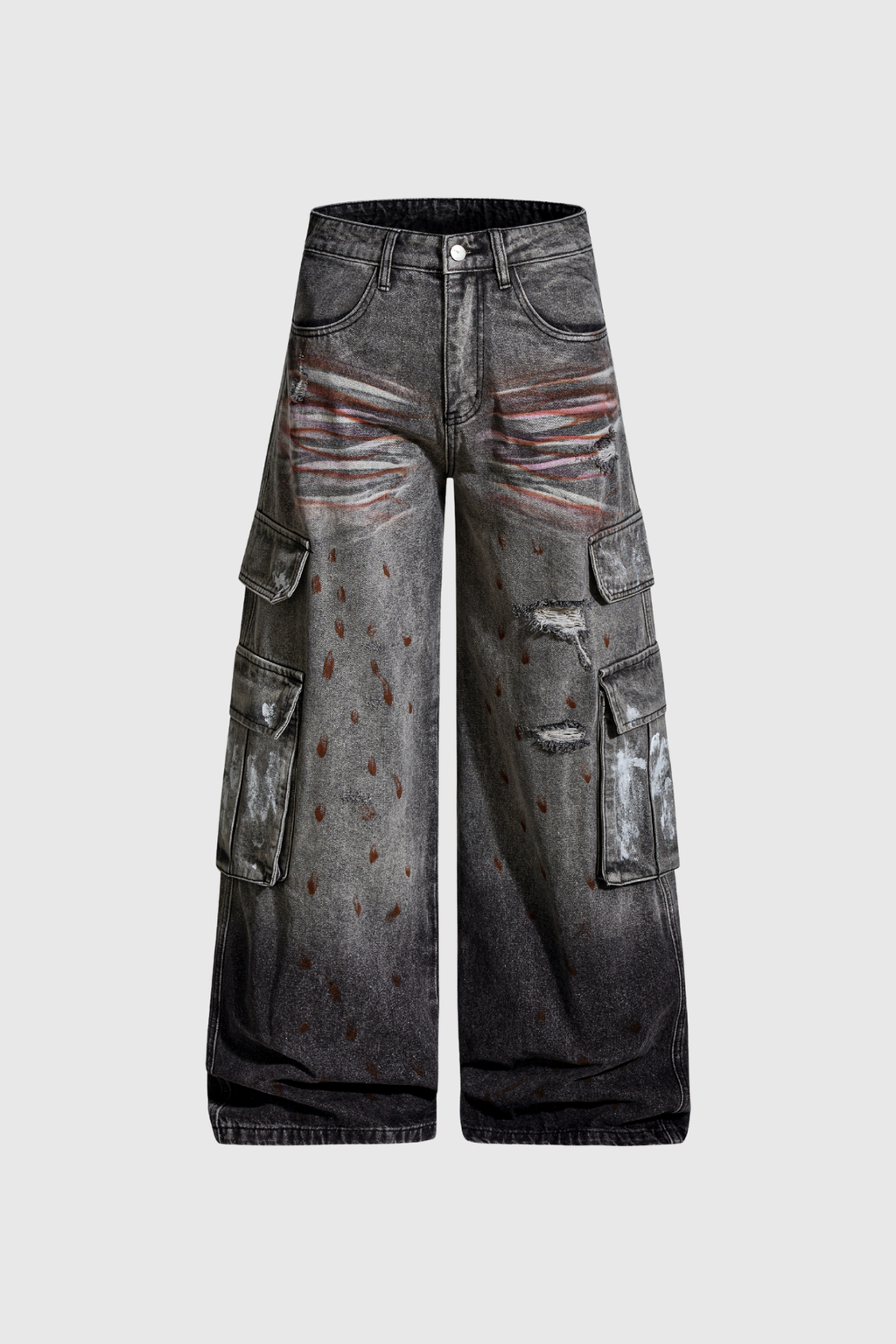 Dawid Pocket Print Wide Leg Jeans