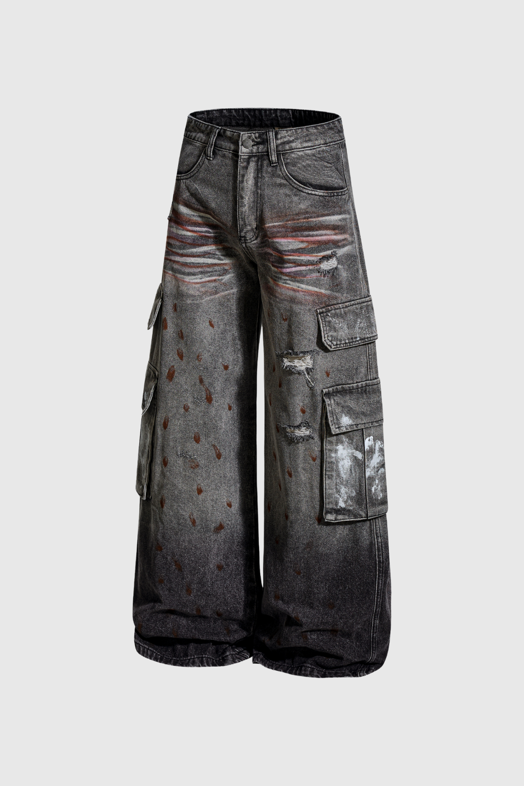 Dawid Pocket Print Wide Leg Jeans