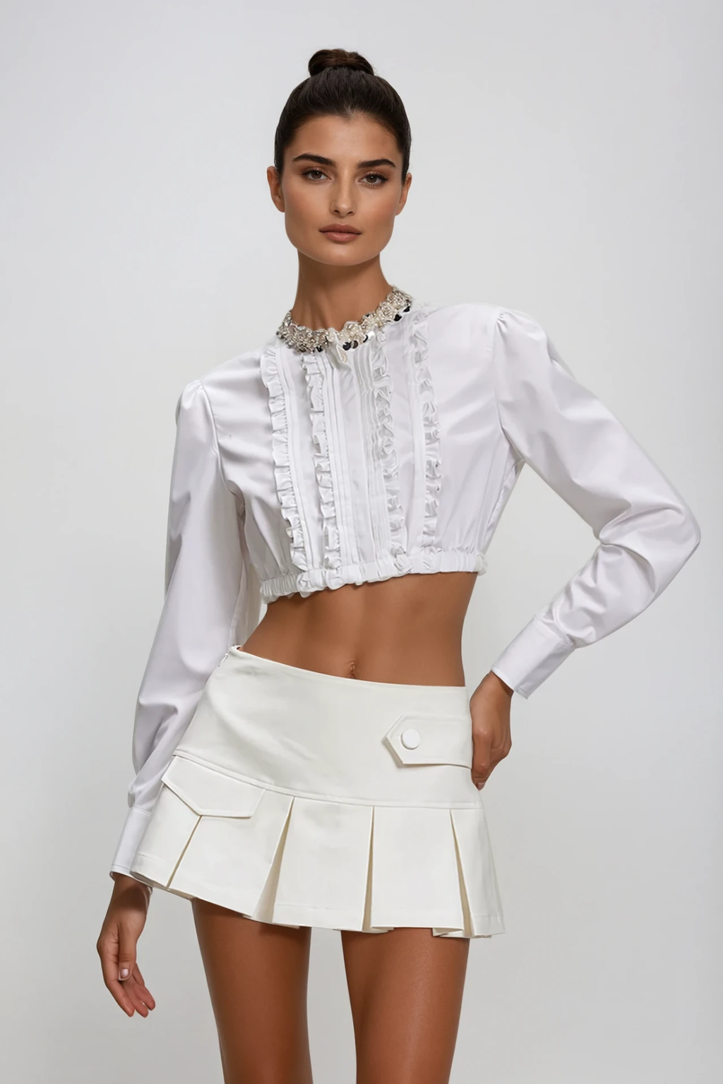 Dayaram Long Sleeve Crop Skirt Set
